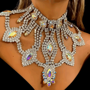 Exaggerated AB Crystal Pendant Large Necklace Women’s Luxury Shiny Bridal Wedding Party Rhinestone Jewelry Necklace Accessories